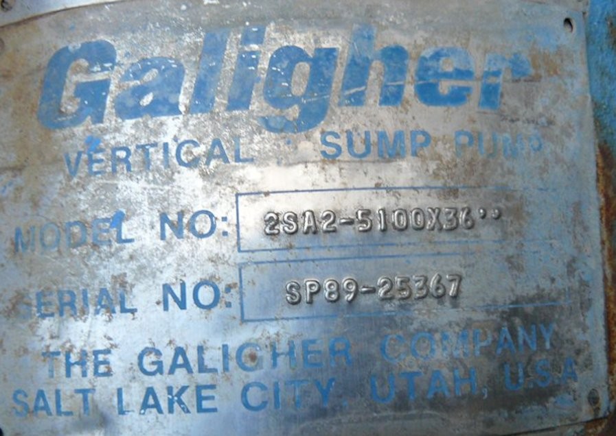 Galigher, 2 Sa2-5100x36 Sump Pump With 30 Hp Motor)